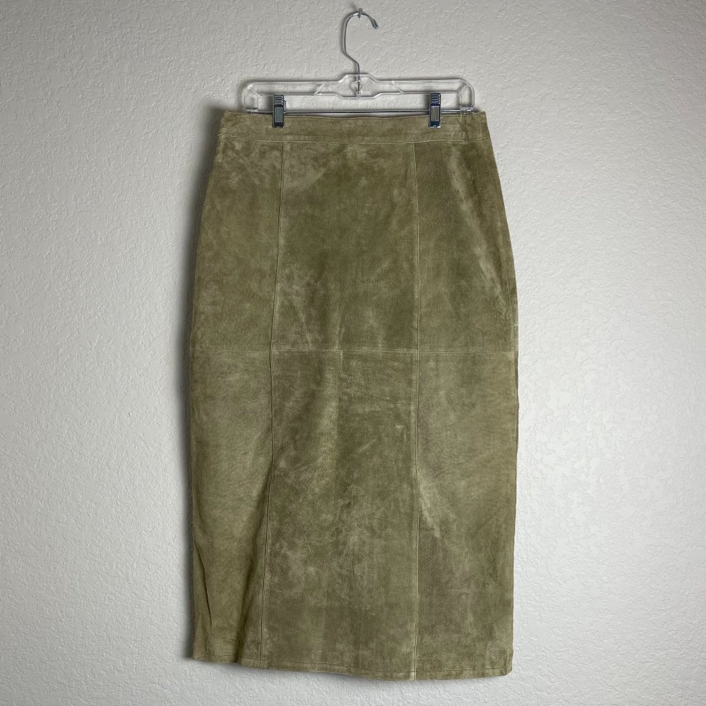 Vintage Suede Coldwater Creek lined Pale Olive Green Skirt
